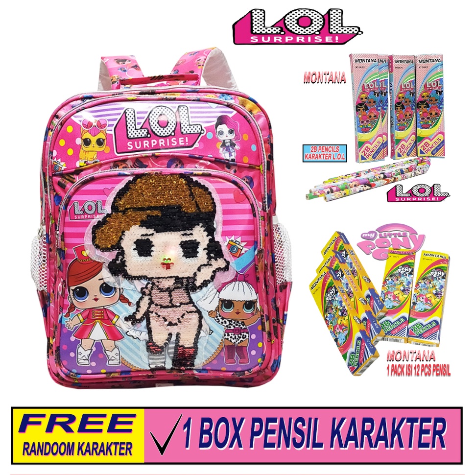 Tas Anak Ransel SEQUIN LOL - Tas Ransel Anak Sekolah SD Usap Karakter LOL