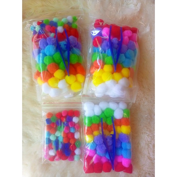 pompom 2,5cm 1,5cm mainan sortir warna bola bulu menghitung/ sorting color