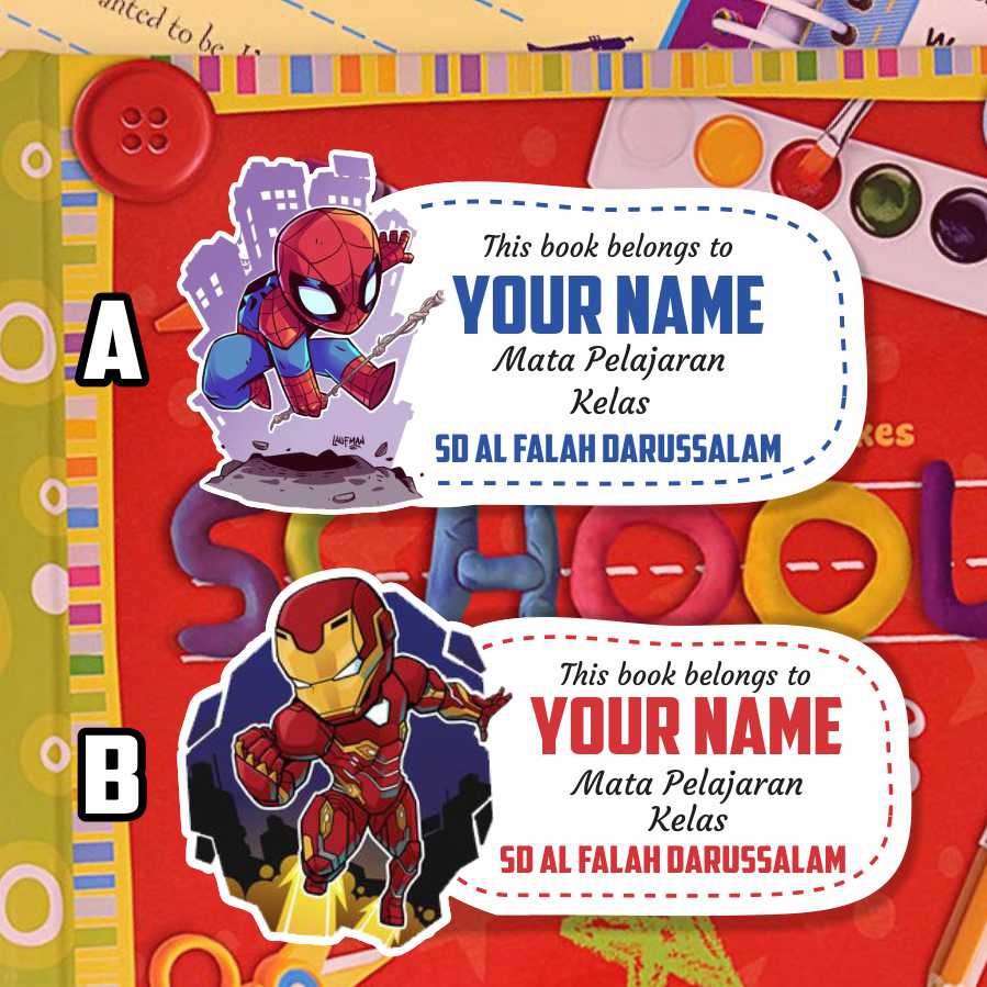 

Stiker nama sampul buku Tulis Tema Avengers Spiderman, Iron Man