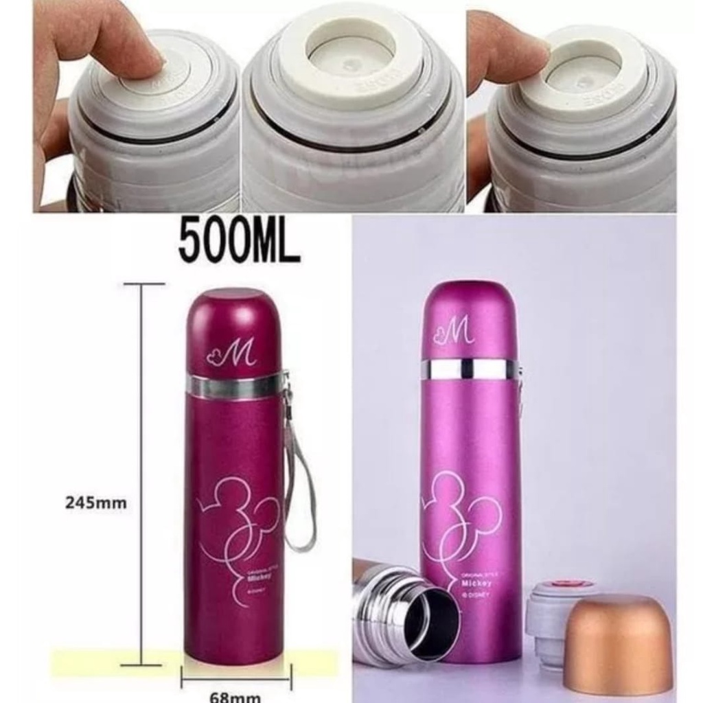 Thermos Air Panas Karakter Kartun Micky Mouse Vacum Stainless Steel 500ML Thumbler Design Terbaru Kekinian-Tumbler Unik Cute Bermotif Kartun Tempat Penyimpanan Air Panas Dan Dingin Botol Tempat Minum Kuat Tahan Lama 500 ml