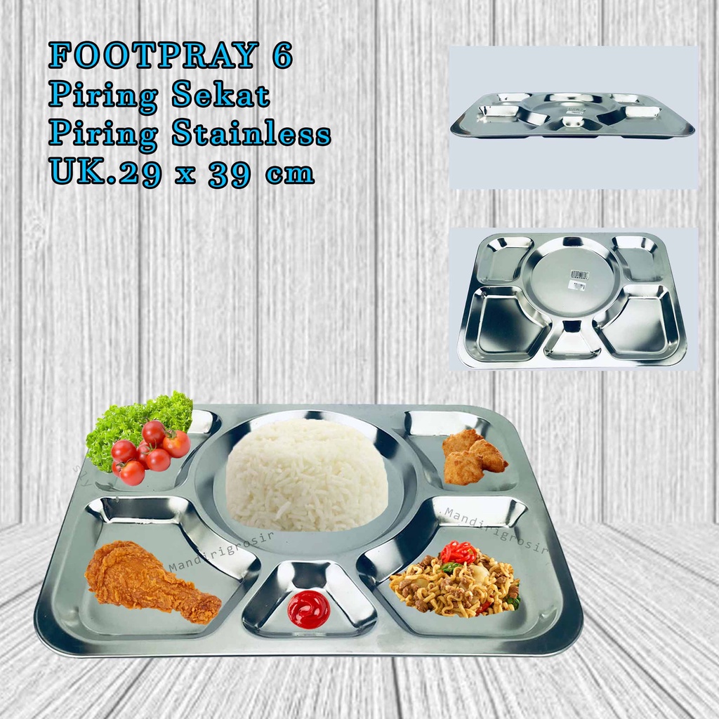 FOOTPRAY 6 * Piring Sekat * Piring Stainless * UK.29 x 39 cm