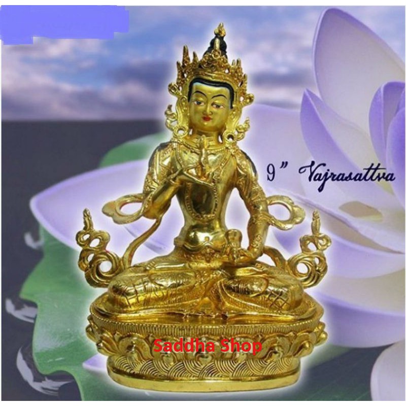 Rupang Patung Arca Vajrasatva Logam Warna Emas 8.5 inch