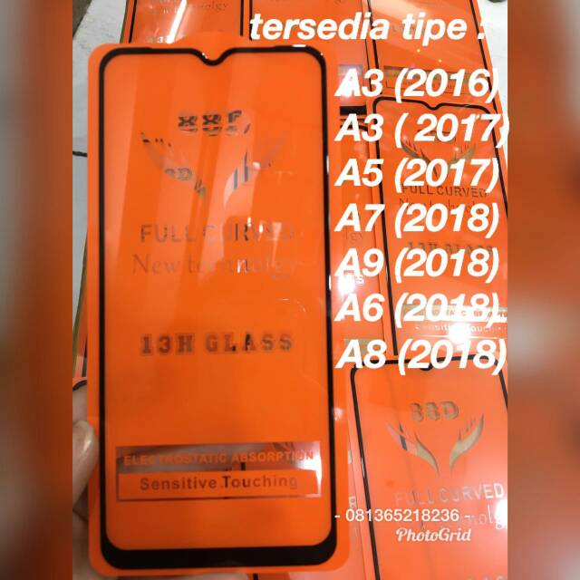 Tempered Glass full lem  5D 9D samsung A3 ( 2016 )/ A3 A5 ( 2017 )/ A7 A9 A6 A8 ( 2018 )