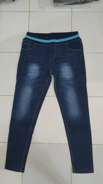 Celana Jeans Pinggang Karet Jumbo Wanita / Celana Jeans Polos / Celana Jeans Model Terbaru