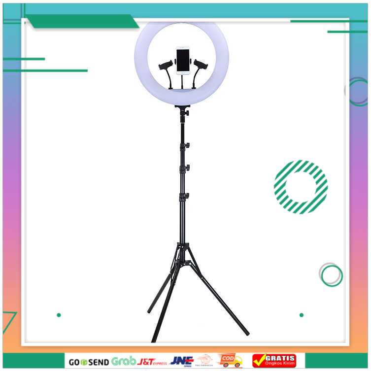 (BISA COD) FTIHSHPSTUDIO Lampu Halo Ring Light LED 18 Inch 3xHolder + Tripod JY-460B