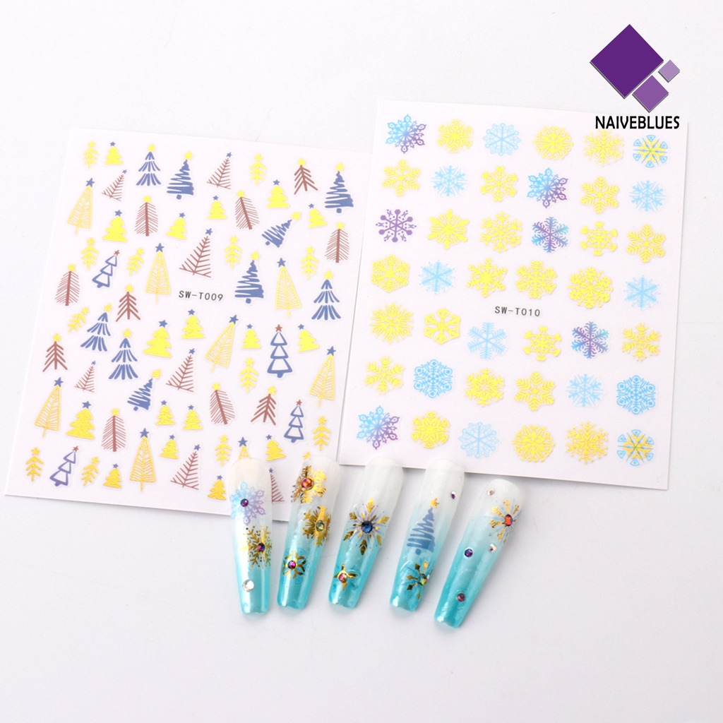 Naiveblue Stiker Kuku Motif Snowflake Warna-Warni Tahan Air Untuk Nail Art DIY