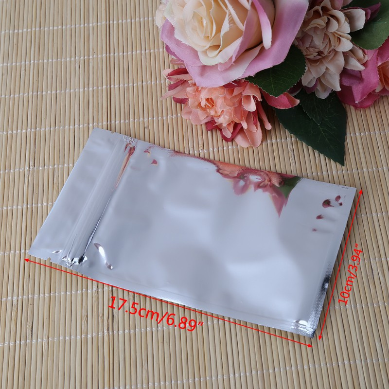 CRE  50 Pcs 10x17.5cm Silver Aluminum Foil Mylar Recloeable Ziplock Bag Front Clear Leak Proof