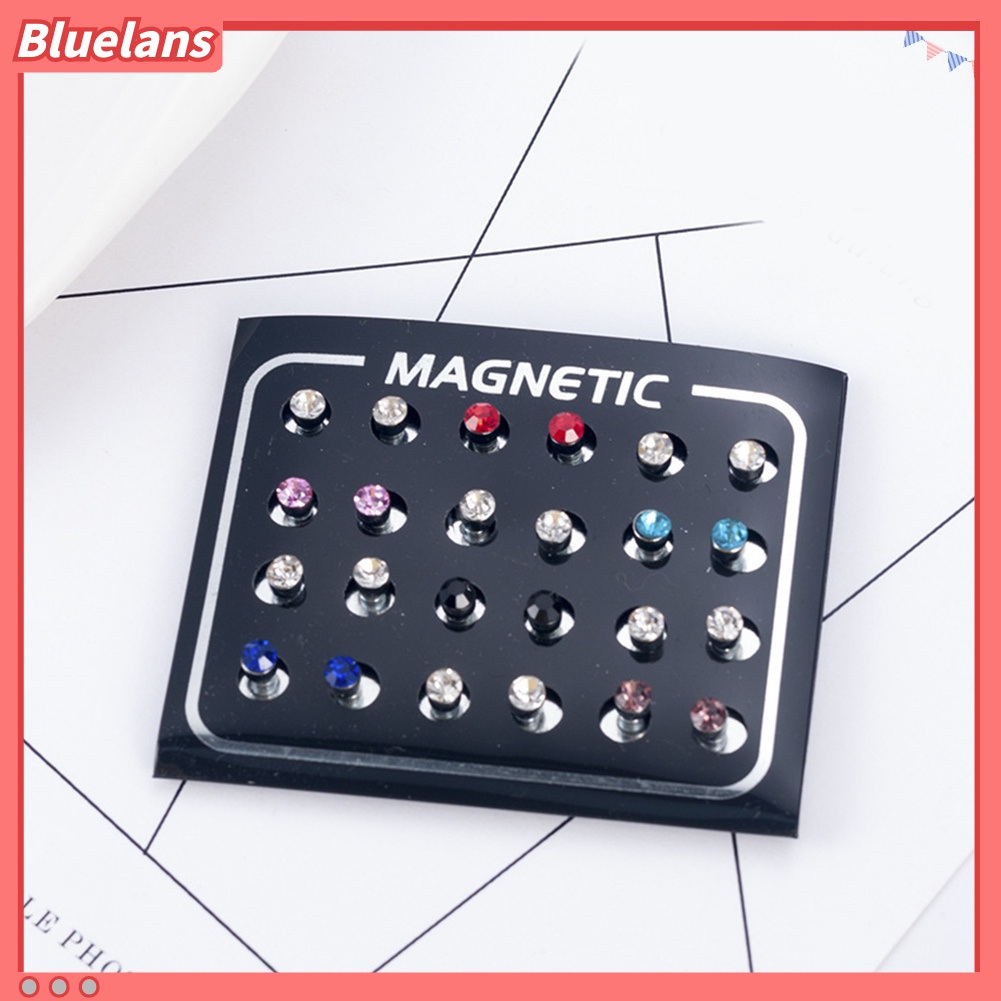 12 Pasang / Set Anting Stud Magnetik Berlian Imitasi Untuk Unisex