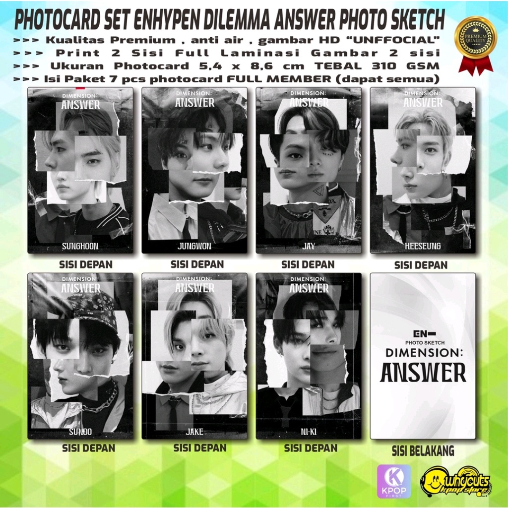 PHOTOCARD FULL SET KPOP PREMIUM ENHYPEN  DDU-DDU HAKDANG / DILEMA LIVE @LOCKERROOM / ANSWER  PHOTO SKETCH / COMEBACK LIVE PRINT 2 SISI FULL LAMINASI