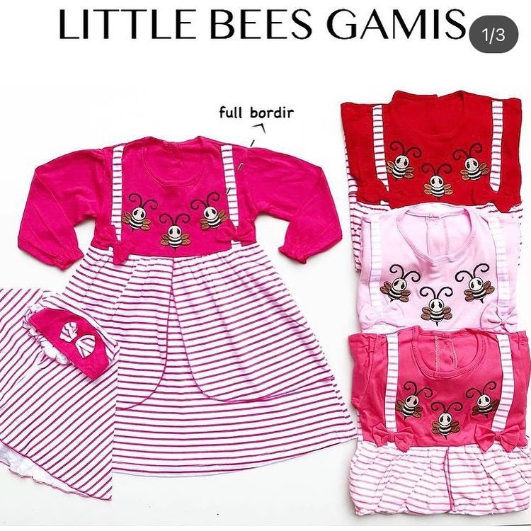 FREE HIJAB 100% cotton LITTLE BEE Setelan Gamis Baju Muslim Hijab Lucu Fashion Anak Bayi Perempuan Cewek Terlaris Terbaru