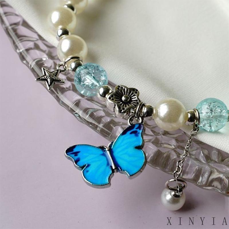 【Bayar di tempat】2023 Model Baru Gelang Manik-Manik Kristal Mutiara Liontin Bunga Kupu-Kupu Kelinci Untuk Aksesoris Perhiasan Wanita