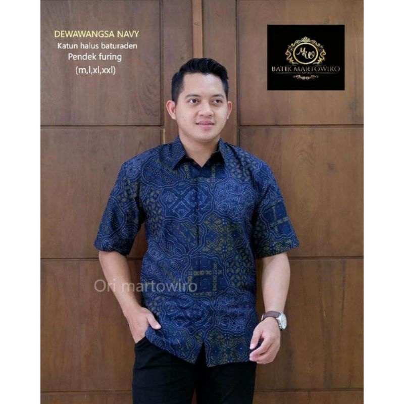 BATIK Pria Lengan Pendel Furing Batik Pria Navy Prabu Kertojoyo Prabuseto Hem Batik Pria Navy Batik 