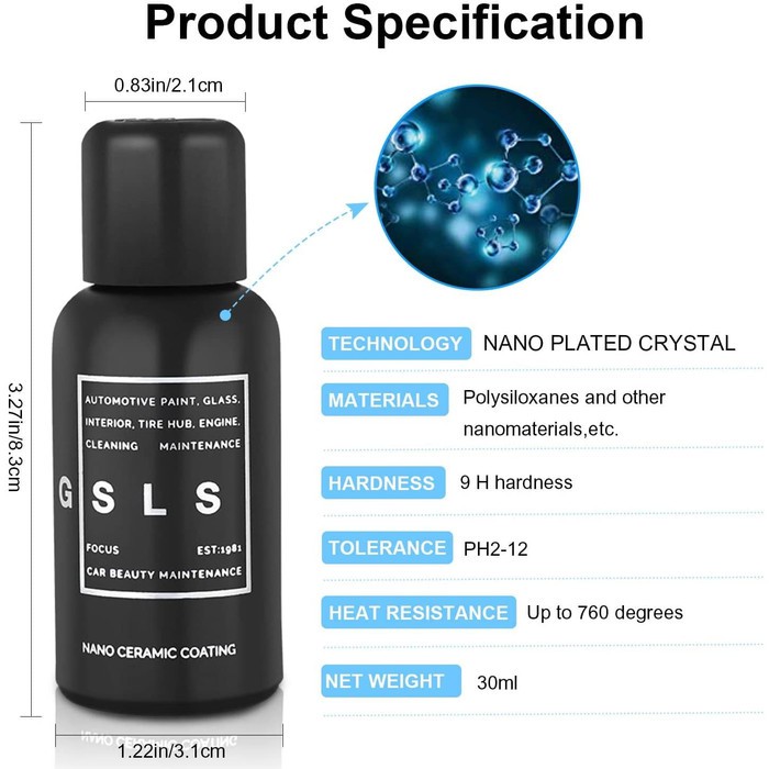 GSLS Premium Nano Ceramic Coating 9H Paint Protection Single Pack