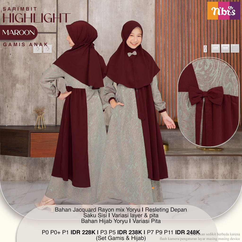 Nibras Sarimbit HIGHLIGHT MAROON Baju Sarimbit Kelurga Muslim / Fashion Muslim Nibras Terbaru 2022