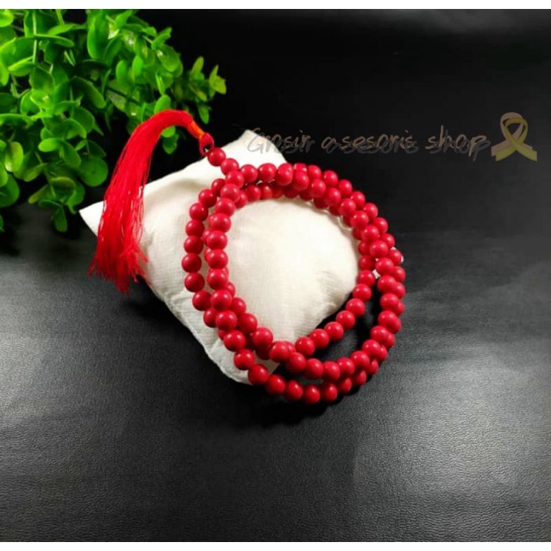 Tasbih batu red marjan garansi natural asli 99 butir / tasbih batu / tasbih 99 / tasbih