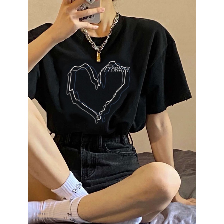 kaos baju wanita oversize korean style love printing graphic tee lengan pendek t shirt