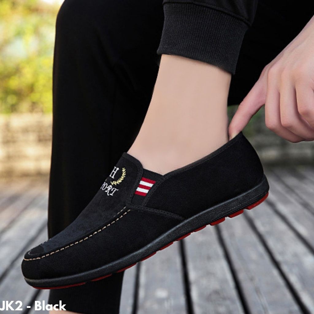 SEPATU PRIA COWOK KERJA IMPORT BAHAN STRETCH NYAMAN SOLE KARET CASUAL HITAM TERBARU JK2