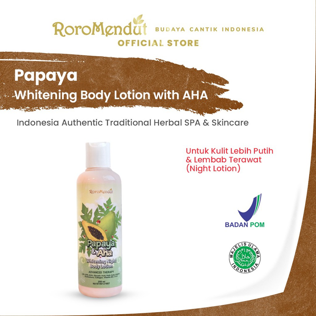 

Roro Mendut Pepaya & AHA Whitening Brightening Body Lotion