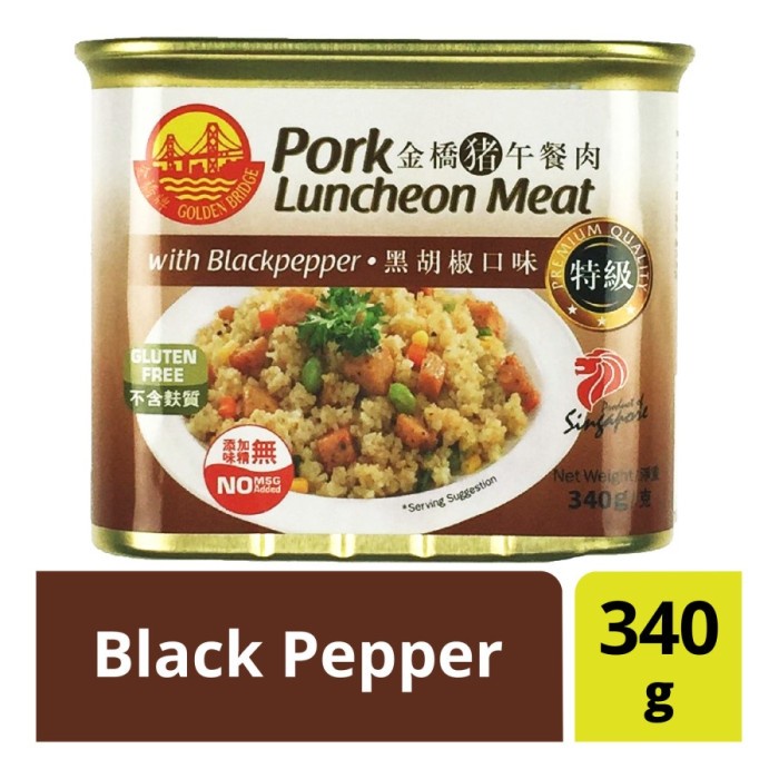 

Ready stock Golden Bridge Pork Luncheon Meat Black Pepper 340g - Daging Kaleng