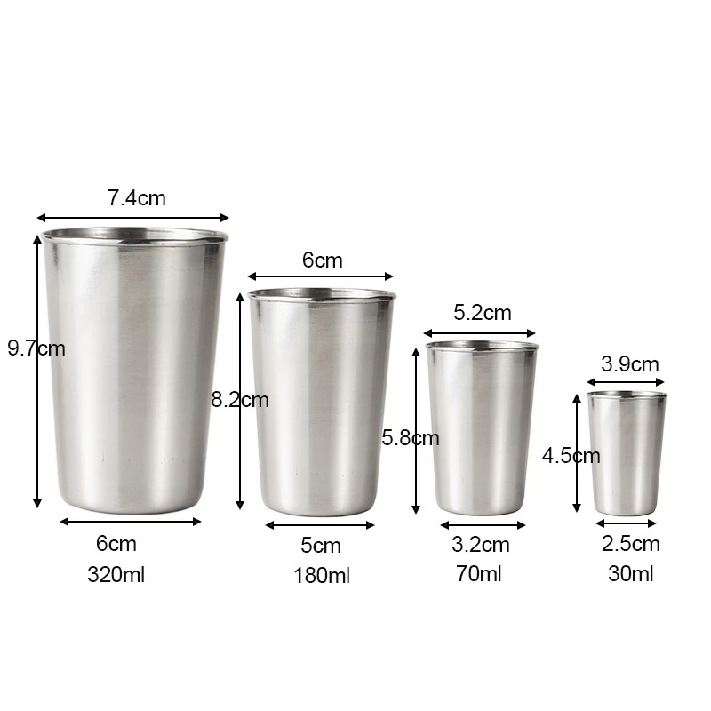 Gelas Minum Kopi / Teh / Susu / Bir Bahan Stainless Steel Ukuran 30-330ml