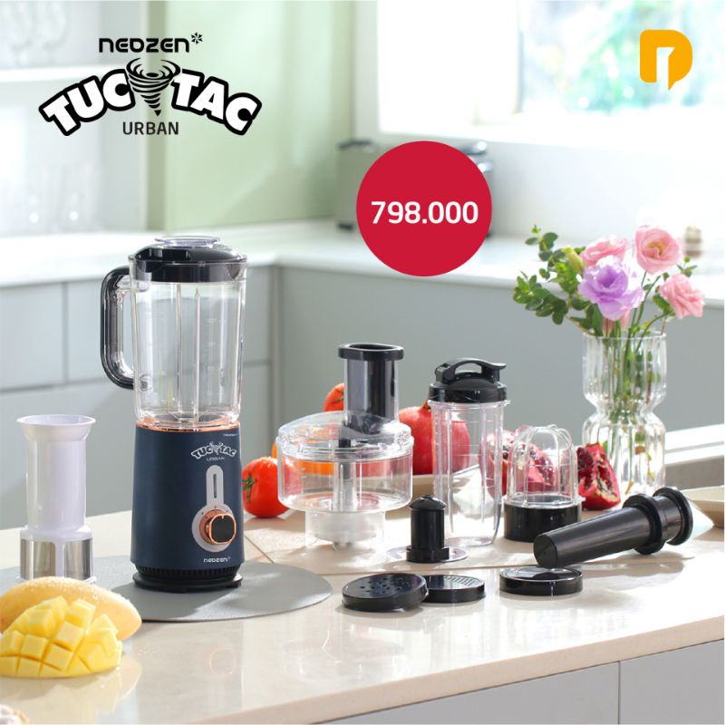 Blender Multifungsi Neozen TUC TAC URBAN, Putih 42x26x16 cm, 380W, 4 Mata Pisau Stainless Steel