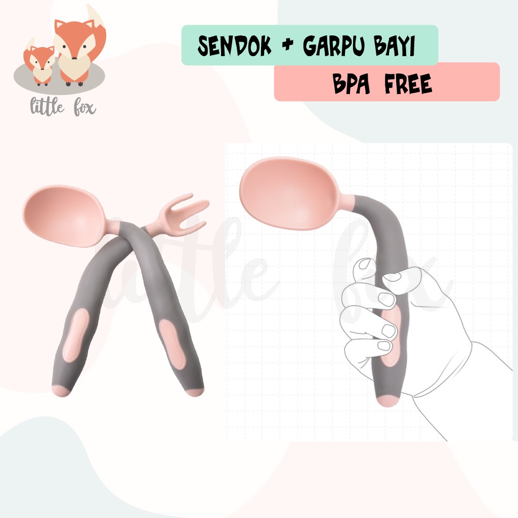 Set Alat Makan Bayi / Sendok Garpu Anak Bengkok Latihan Belajar Makan
