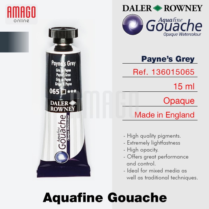 

Cat Air Lukis DALER-ROWNEY Aquafine Gouache Opaque Watercolour 15 ml - Paynes Grey - 136015065