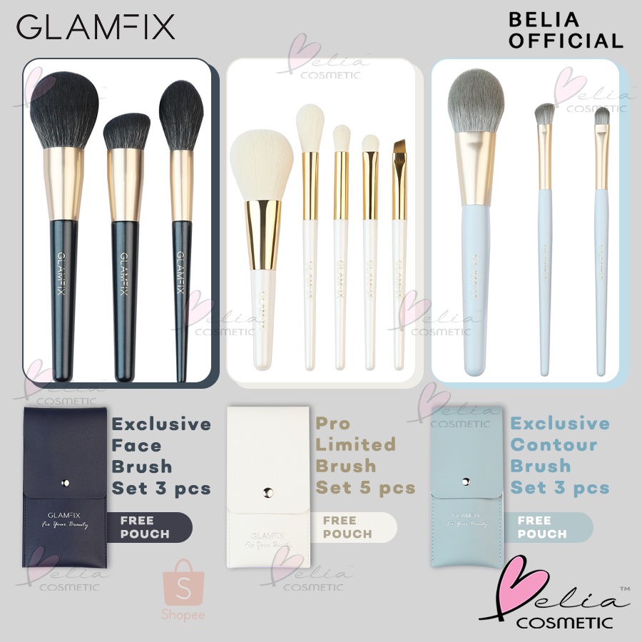 ❤ BELIA ❤ GLAMFIX Pro Limited Brush Set 5pcs | Exclusive Face Brush Set 3 Pcs | Exclusive Contour Brush Set 3 Pcs | FREE POUCH | GLAM FIX Alat Kecantikan Makeup