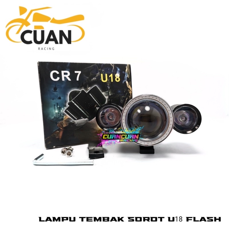 Lampu Tembak Sorot Cree U18 Flash CR7 Ae Blue De Red headlight Waterproof