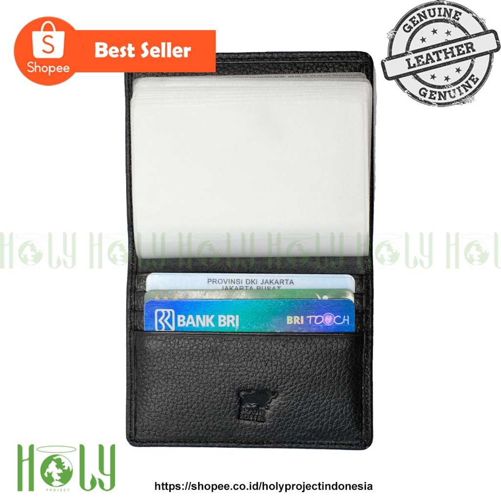 KJ07-DOMPET KARTU CARD HOLDER KULIT ASLI PRIA WANITA WARNA HITAM MODEL KULIT JERUK