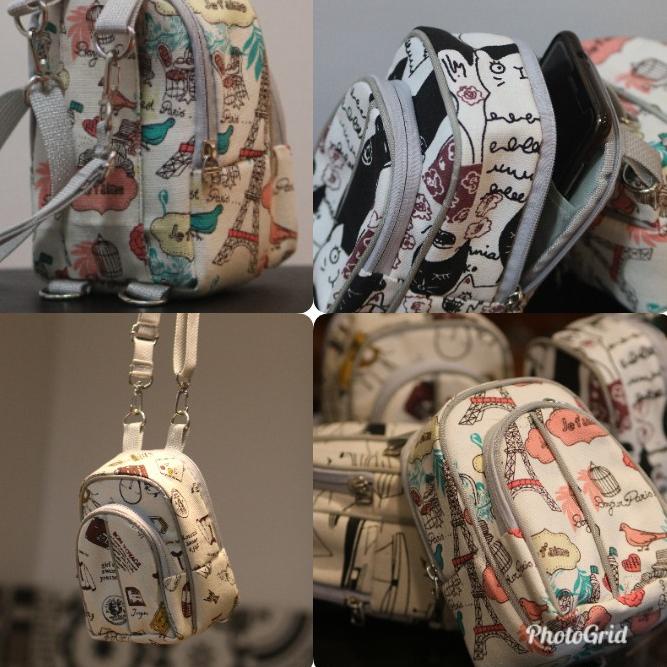 tas kamera mini mirrorless kanvas corak wanita multifungsi motif