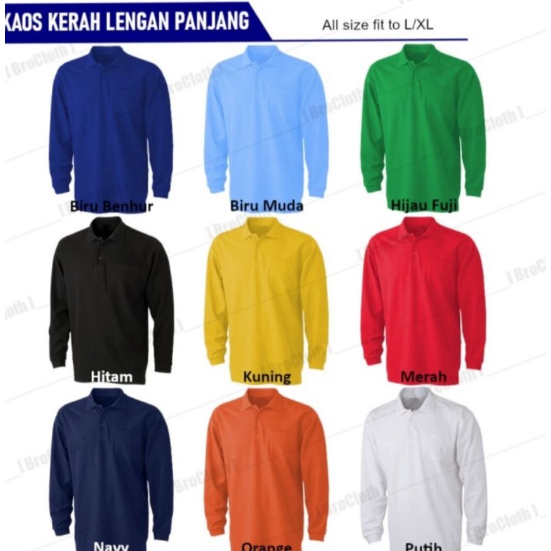 Kaos Polo Shirt Lengan Panjang | T-Shirt Polo • Kaos T-Shirt Berkerah - All Size