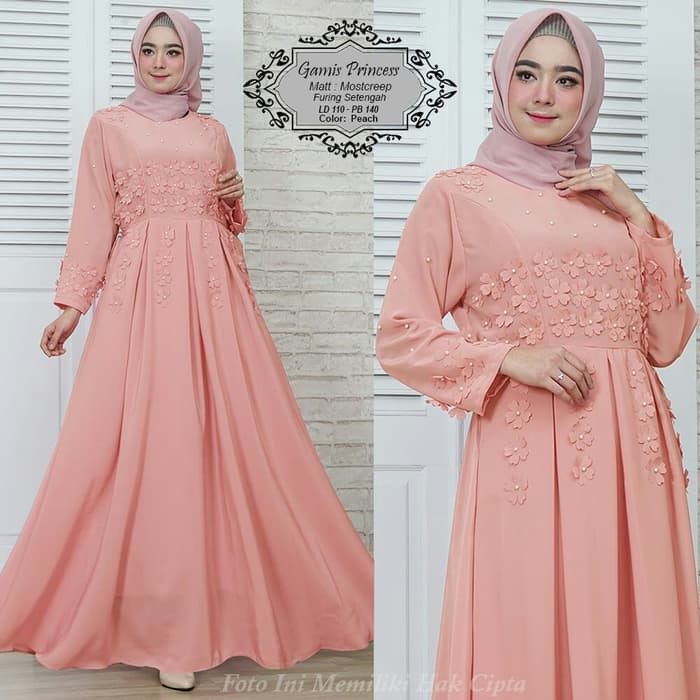 BAJU GAMIS MEWAH PRINCESS PEACH / BAJU DRESS GAMIS MEWAH MUTIARA