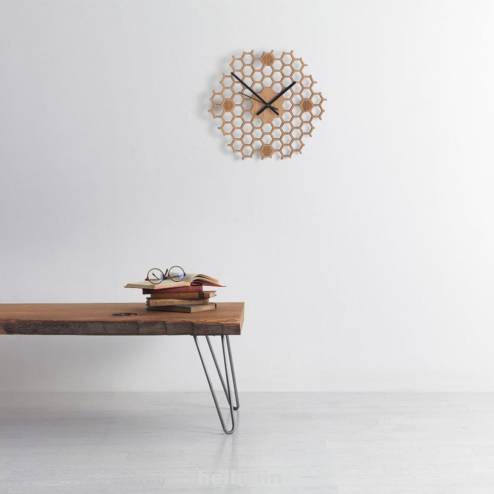 30cm Bamboo Hexagonal Honeycomb Modern Silent Sweep Wall Clock
