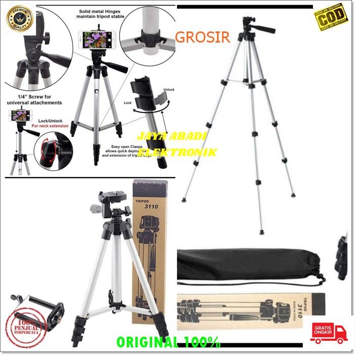 J150 TRIPOD TRIPODS KAMERA KAKI TIGA HOLDER HP CAMERA PENOPANG 1 METER STAND STANDING GANTUNGAN HANDPHONE PENOMPANG MEREKAM STANDING ALUMINIUM METAL PANJANG GADGET ANTI KARAT MAMPU MENAHAN BEBAN  3-4 KG TINGGI MAX 102 CM