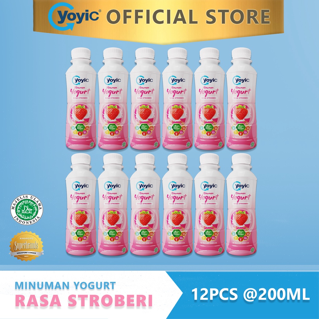 Yoyic Minuman Yogurt Rasa Stroberi 200ml x 12pcs
