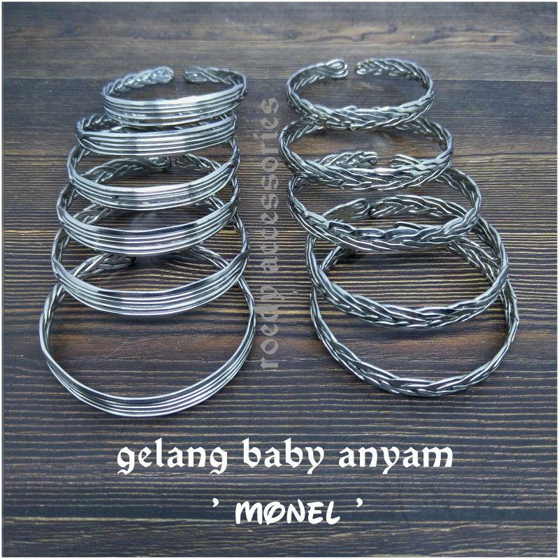 Gelang baby anyaman besi/baja putih (monel)