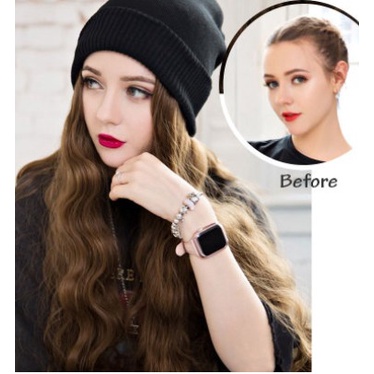 Wig Topi Kupluk Fashion Wanita Panjang Bergelombang