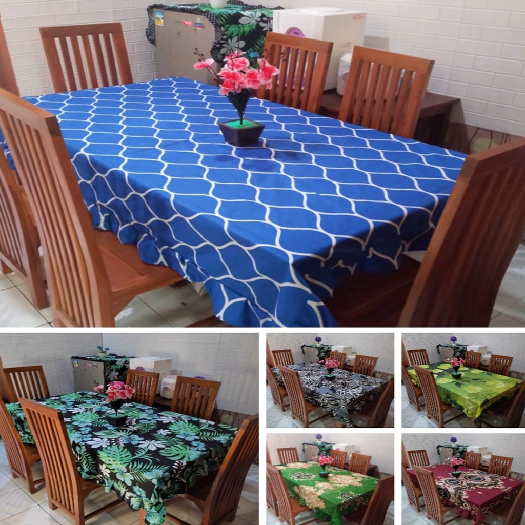 Cover Taplak Meja Makan Kain Katun Model Rumbai Keliling Ukuran 140x200cm Aneka Motif Dan Warna Murah