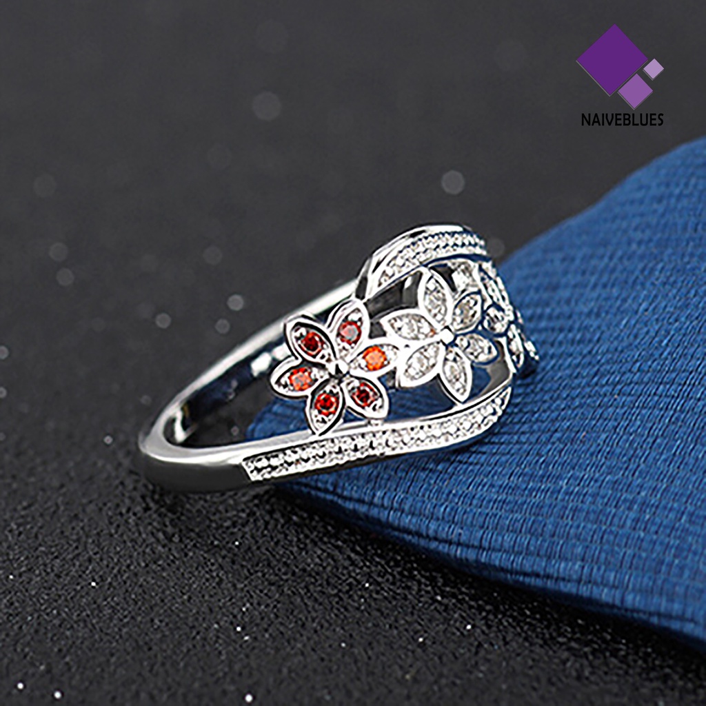 Cincin Lapis Silver Desain Bunga Aksen Zirconia Untuk Wanita