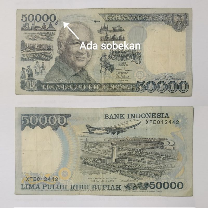 Uang Kuno Rp. 50000 50rb rupiah Soeharto Pak Harto Soeharto Mesem Asli Lima Puluh Ribu Rupiah