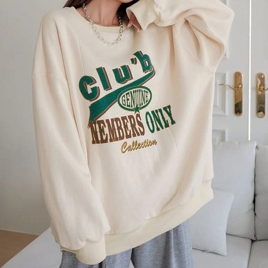 CLUB NEMBER ONLY Oversize Sweater Crewneck Pria Wanita Atasan Jacket Desain Simple OOTD Casual Korean Style Fashion