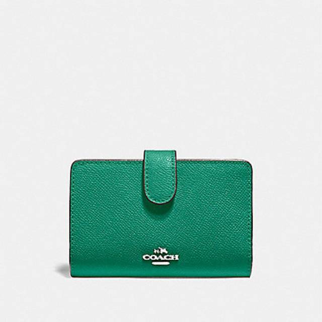 Dompet Wanita Coach F11484 Crossgrain Leather Medium Zip Green Sv