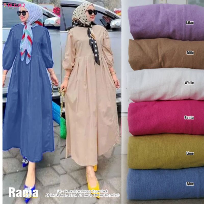 Gamis Dress Wanita Linen Polos Rania Ori Alila 2 Ld 110 Pb 130