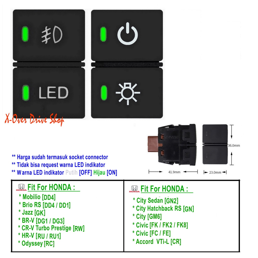 Dual Switch Saklar HONDA CIVIC - HRV - CRV - BRV - JAZZ - BRIO - MOBILIO - CITY