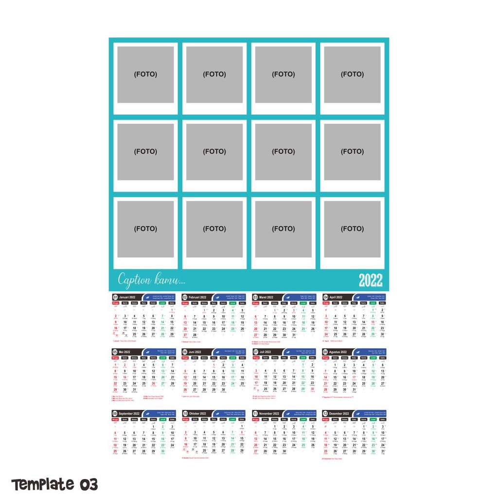 KALENDER DINDING CUSTOM 32 X 48 CM ART KARTON 260 GR PERLEMBAR