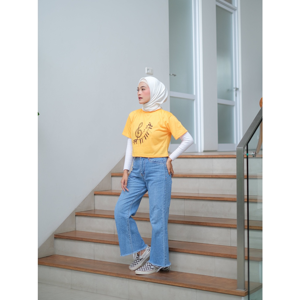 ZAHRA Baju Kaos Crop Oblong Wanita COTTON PIANO | Pakaian Wanita | Atasan CEWEK Crop