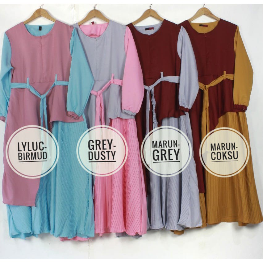 GRAGE SHOP - Gamis ITYCREPE PLISKETDHIVYA tali pinggang depan busana muslim wanita baju remaja