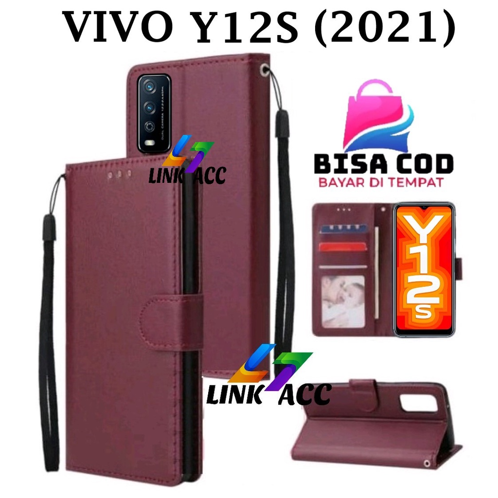 case flip vivo y12s  2021  leather case premium flip wallet case kulit untuk vivo y12s  2021    casi