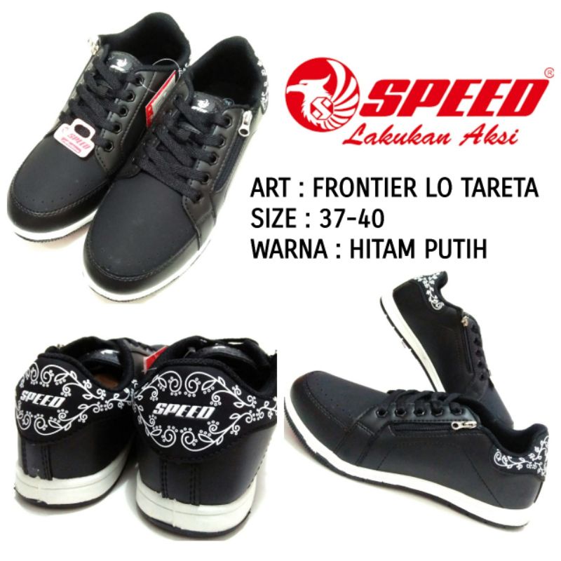 SEPATU SEKOLAH SNEAKERS ANAK CEWEK SPEED FRONTIER LO TARETA SIZE 37-40 WARNA HITAM PUTIH TERMURAH